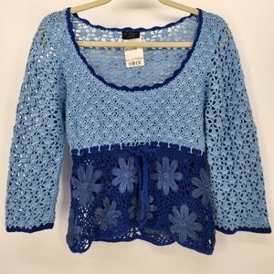 Vintage Y2K  Crochet Top Blue Size M Festival,boho,whimsigot,90's Top